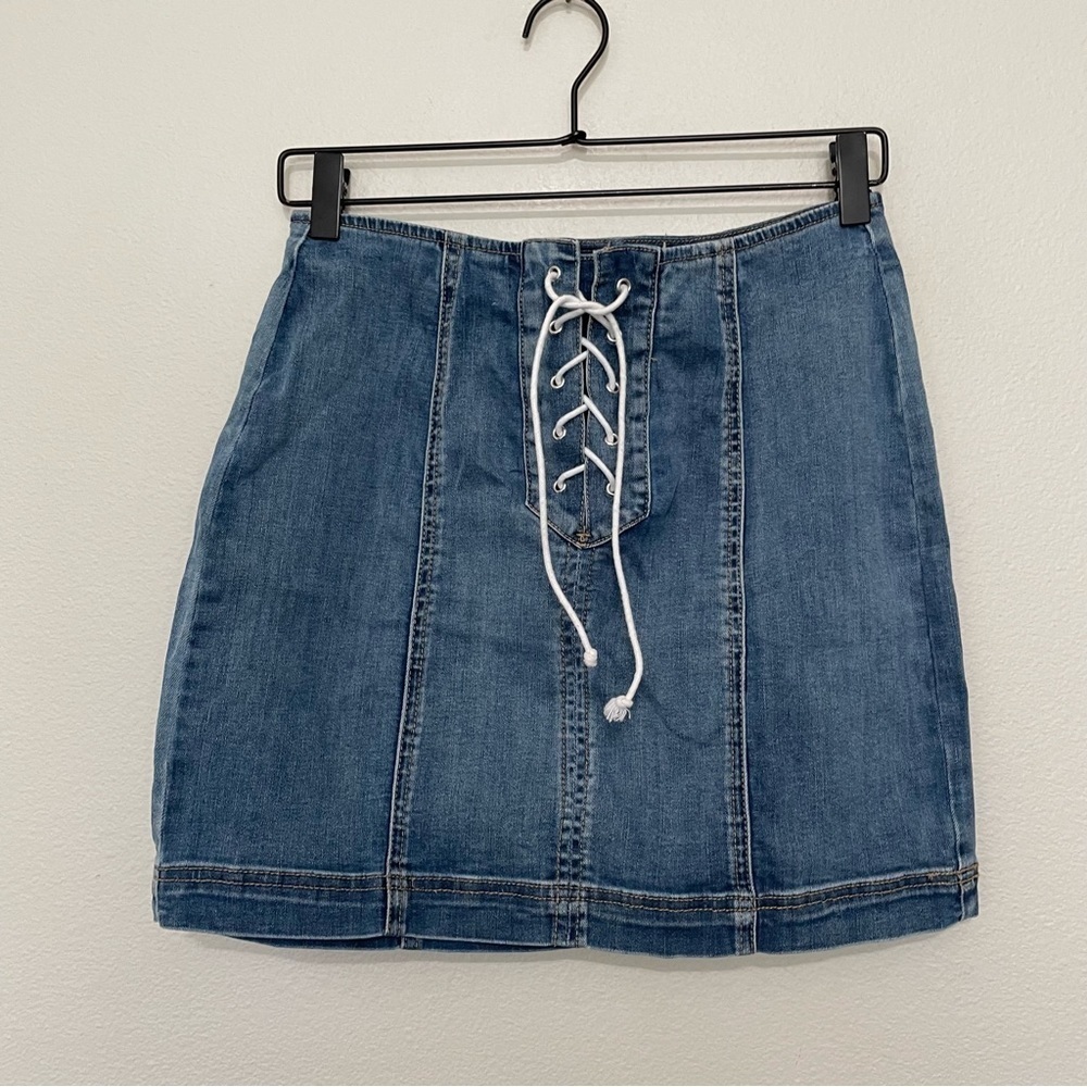 PacSun Blue Denim Mini Skirt with Lace-Up Front